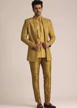 Yellow Silk Zardosi Indowestern Set
