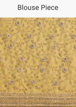 Yellow Tissue Organza Saree With Embroidered Border And Unstitched Blouse