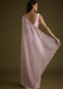 Zephyr Pink Saree In Sequins And Organza With Embroidery