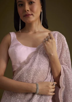 Zephyr Pink Saree In Sequins And Organza With Embroidery