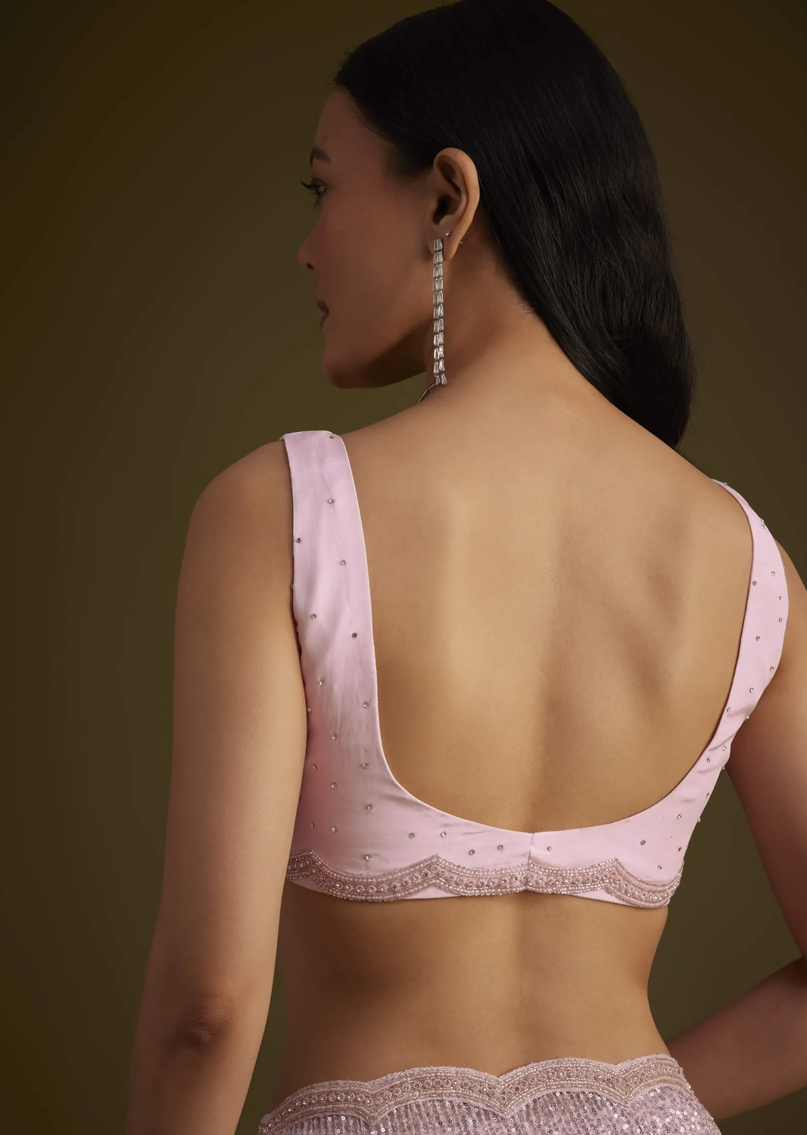 Zephyr Pink Saree In Sequins And Organza With Embroidery