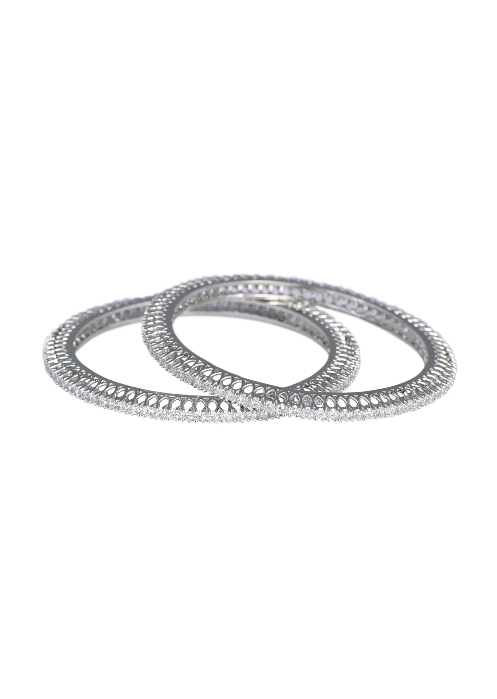 Zirconia 92.5 Sterling Silver Studded Bangles Set of 2