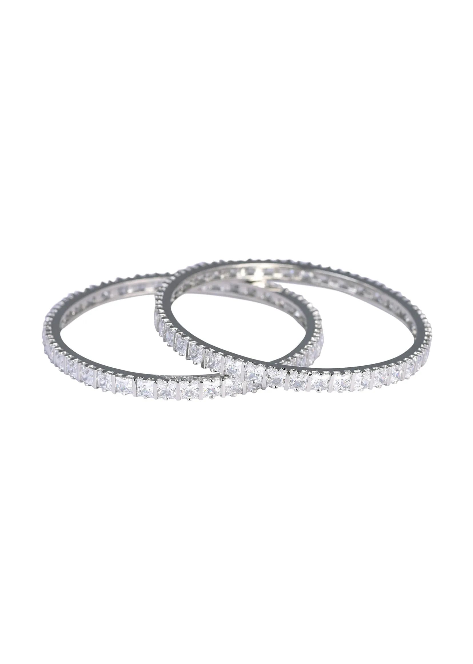 Zirconia Studded 92.5 Sterling Silver Bangles Set of 2